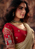 Beige Designer Organza Saree With Embroidered Blouse