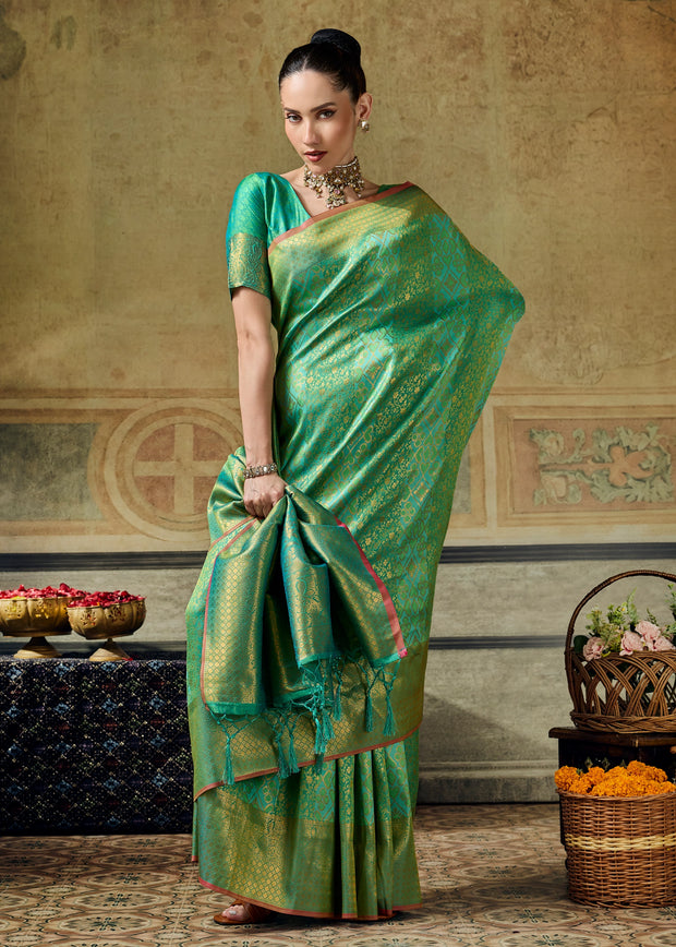 Sea Green Woven Banarasi Silk Saree