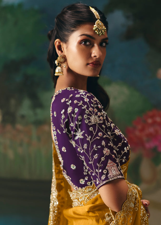 Mustard Yellow Embroidered Designer Saree