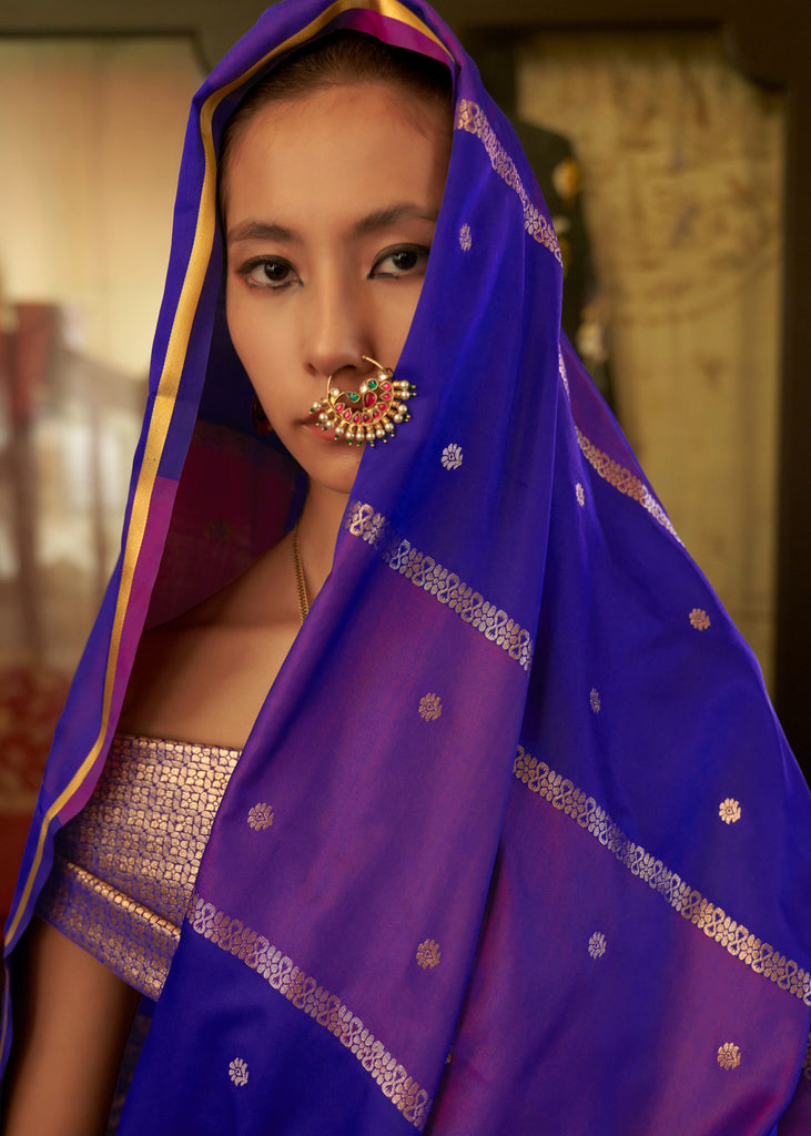 Bright Purple Rangkat Satin Silk Saree