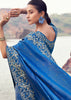 Sapphire Blue Woven Embroidered Satin Silk Saree