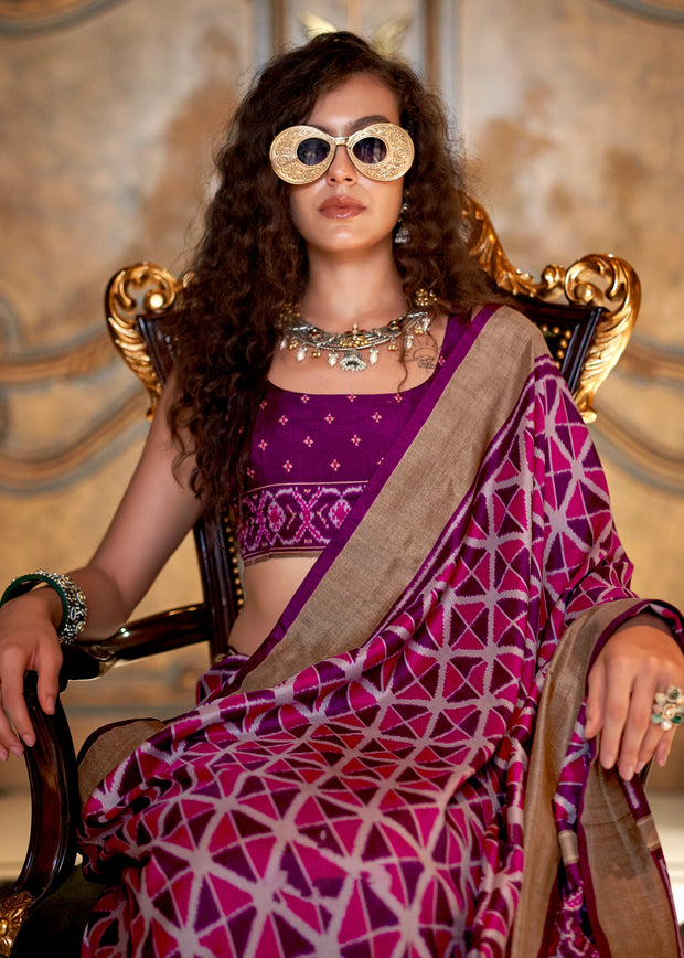 Dahlia Purple Printed Patola Silk Saree