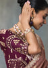 Mauve Embroidered Silk Saree With Heavy Blouse