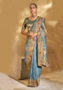 Heritage Blue Designer Embroidered Silk Saree