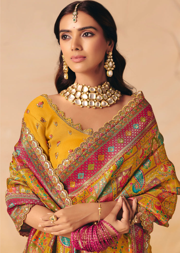 Dusky Yellow Designer Embroidered Saree