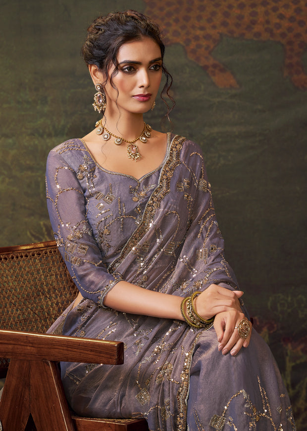 Allure Purple Designer Tissue Silk Saree