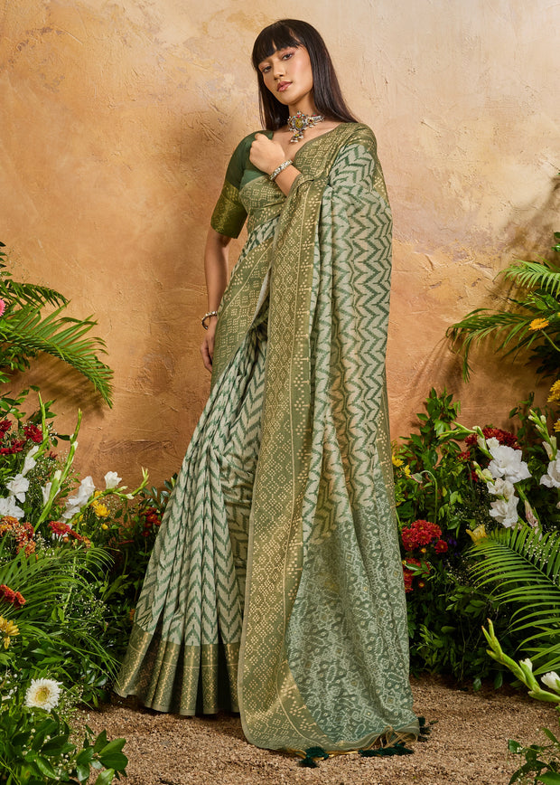 Heena Green Printed Patola Silk Saree