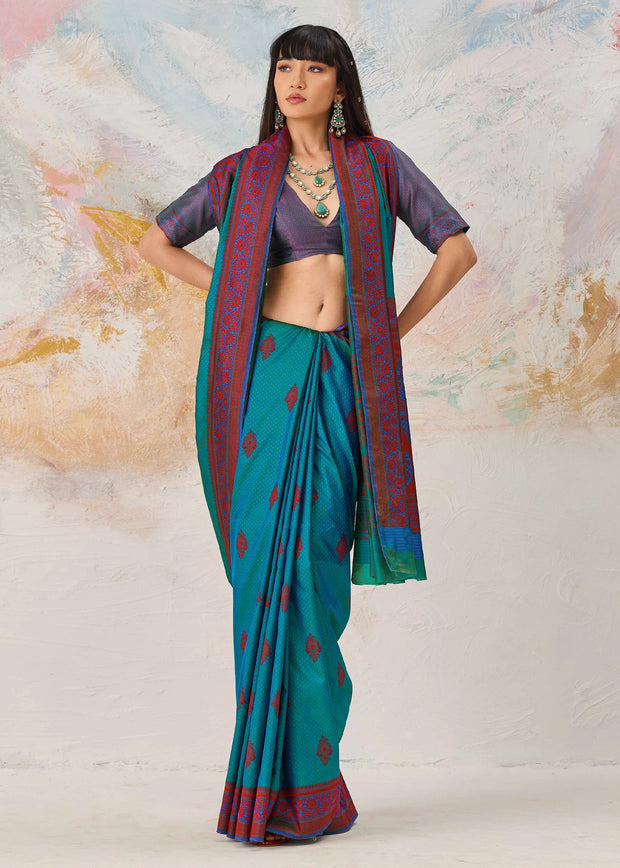 Enamel Blue Woven Kanjivaram Silk Saree