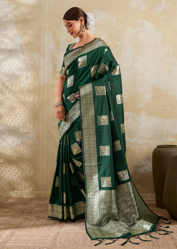 Forest Green Woven Banarasi Silk Saree