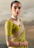 Lime Green Tissue Embroidered Wedding Wear Saree