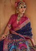 Navy Blue Printed Silk Saree With Contrast Blouse