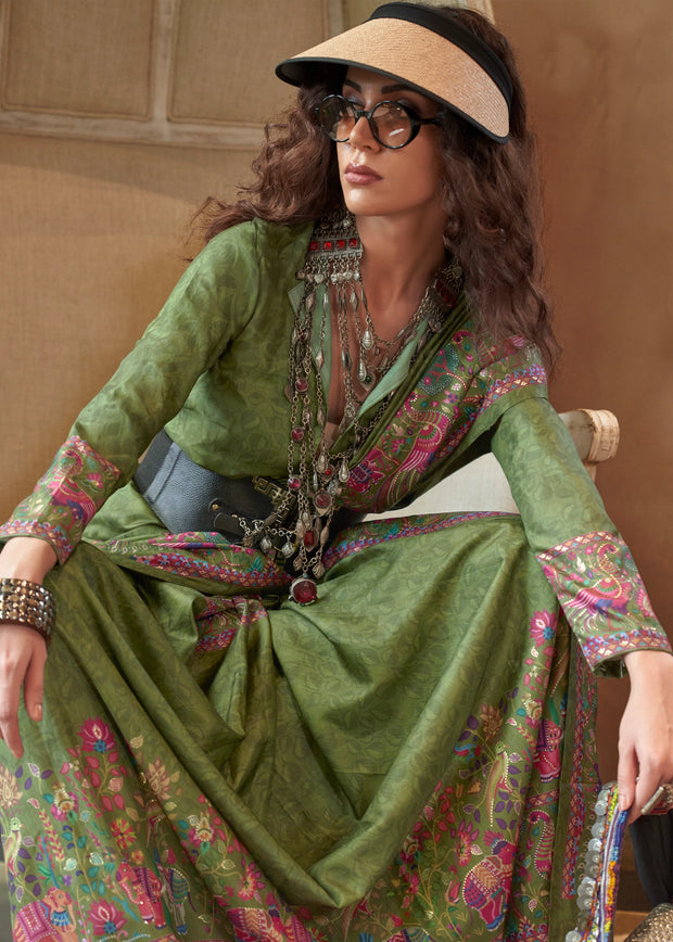 Medium Green Madhubani Printed Saree