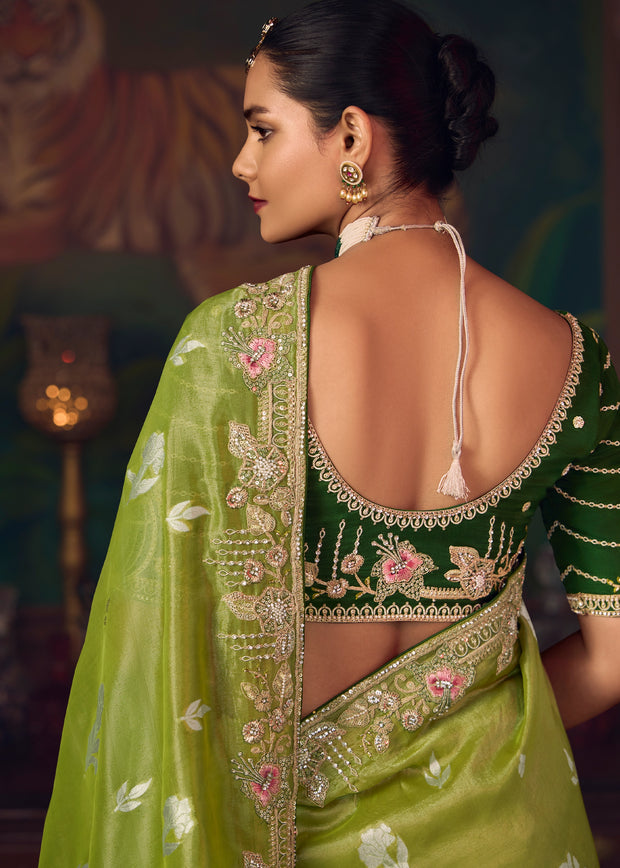 Sage Green Designer Embroidered Saree