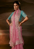 Light Pink Embroidered Designer Organza Saree