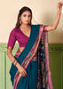 Coral Blue kalamkari Printed Cotton Silk Saree