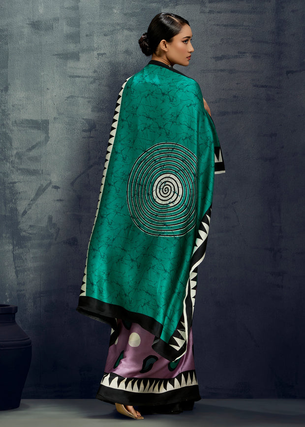 Dusky Lavender Printed Satin Silk Saree