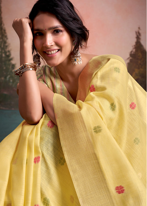 Delight Yellow Woven Linen Cotton Silk Saree