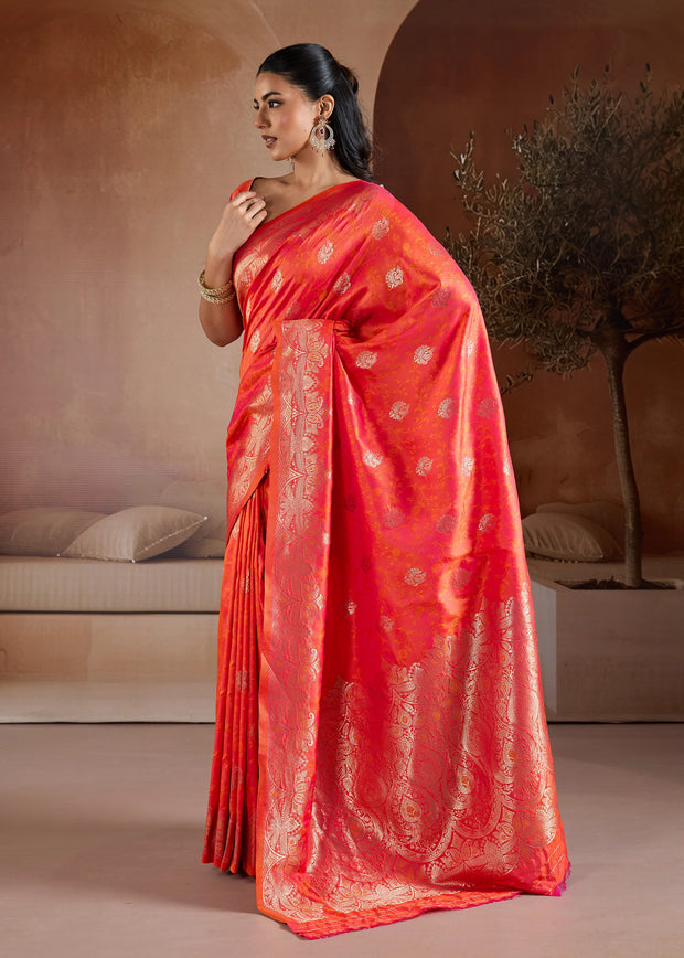 Sunrise Orange Woven Banarasi Silk Saree