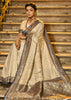 Blue And Beige Woven Banarasi Brocade Silk Saree With Overall Jaal