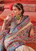 Off White And Blue Printed Kashmiri Jamewar Saree