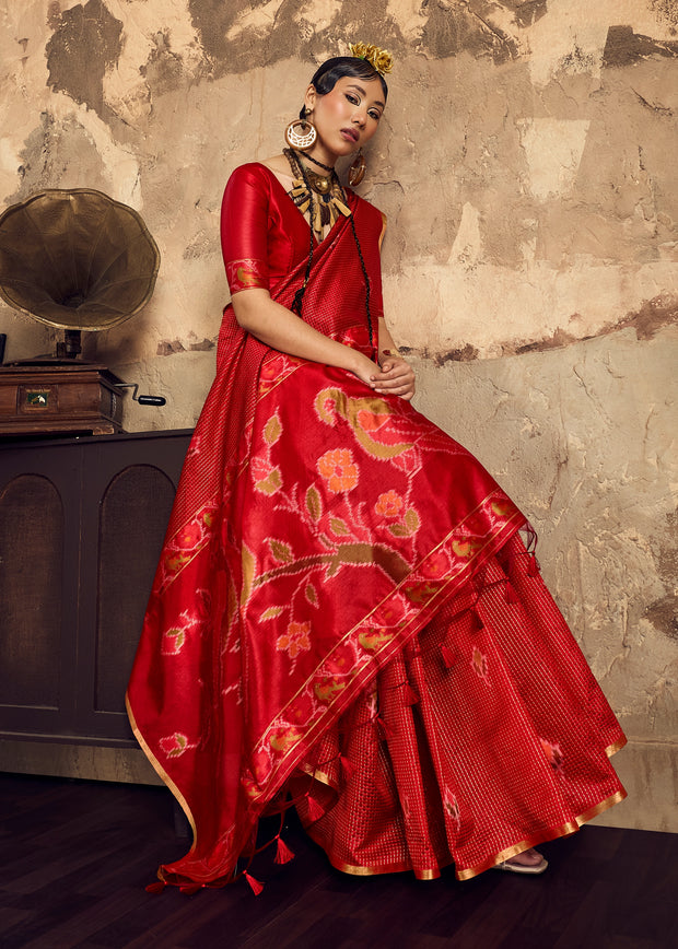 Cherry Red Woven silk saree