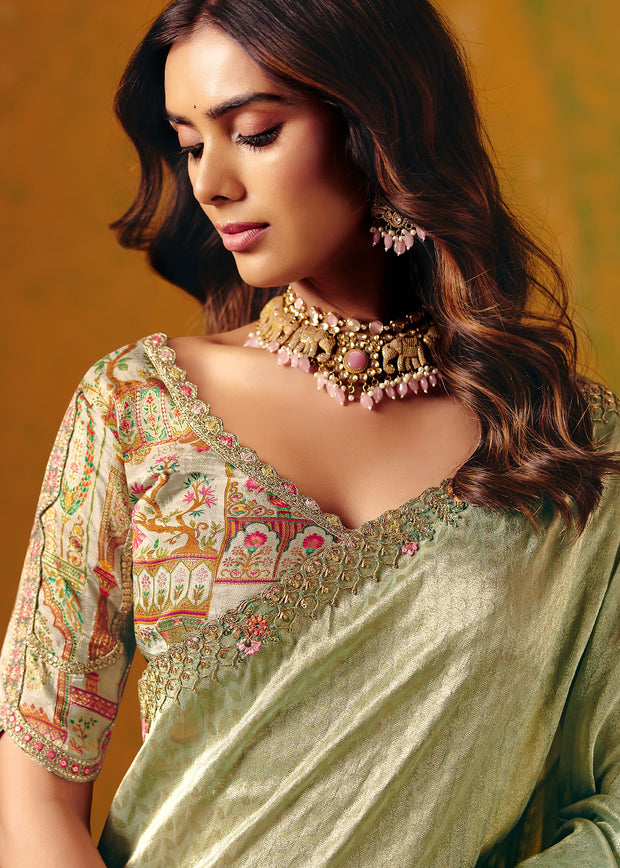 Paradise Green Designer Embroidered Saree