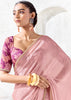 Dusty Pink Designer Organza Silk Saree With Printed Blouse
