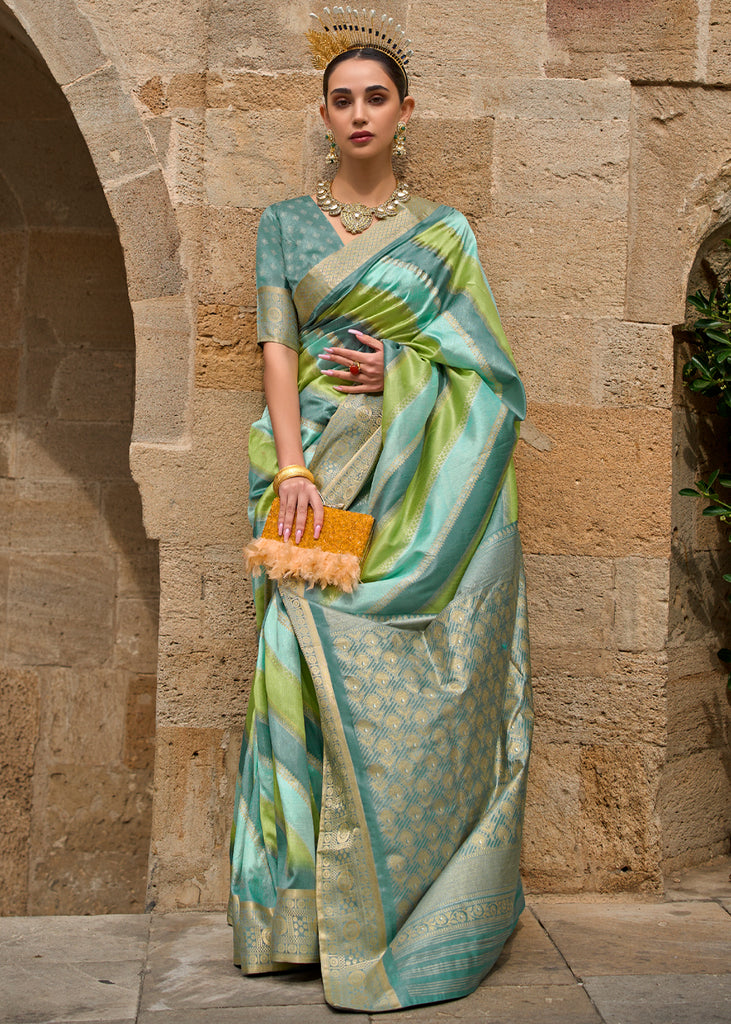 Turquoise Green Jacquard Work Silk Saree – Maharani