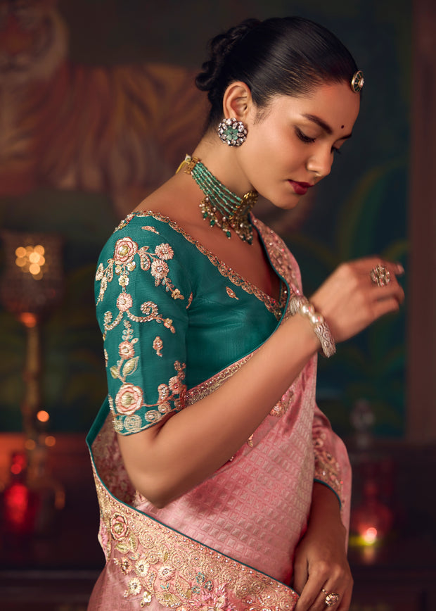 Ruby Pink Designer Embroidered Saree