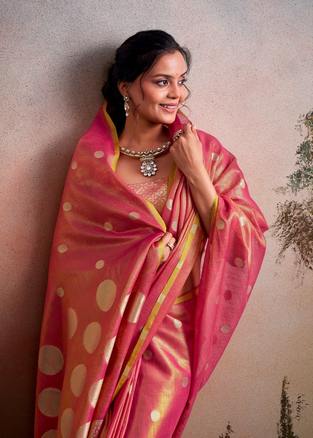 Blush Pink Woven Tissue Silk Saree