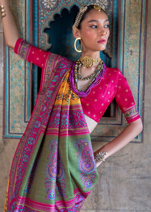 Vibrant Yellow Patola Printed Silk Saree