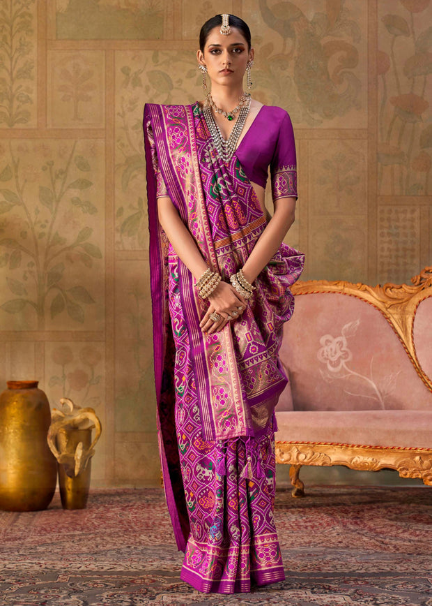Dahlia Purple Printed Patola Silk Saree