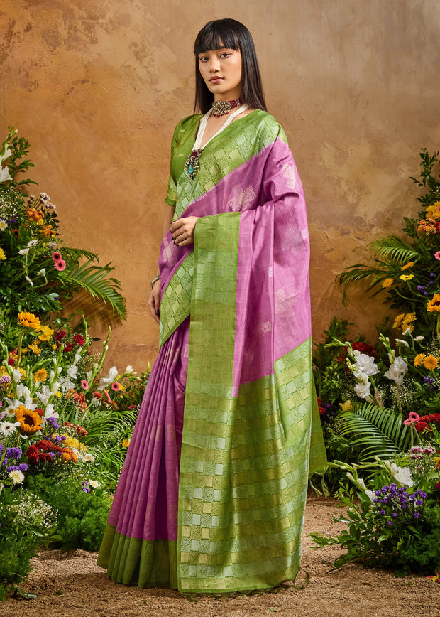 Purple Woven Cotton Silk Saree