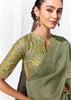 Olive Green Designer Organza Silk Saree With Printed Blouse
