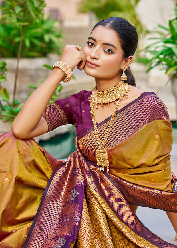 Pale Gold Dual Tone Woven Banarasi Silk Saree