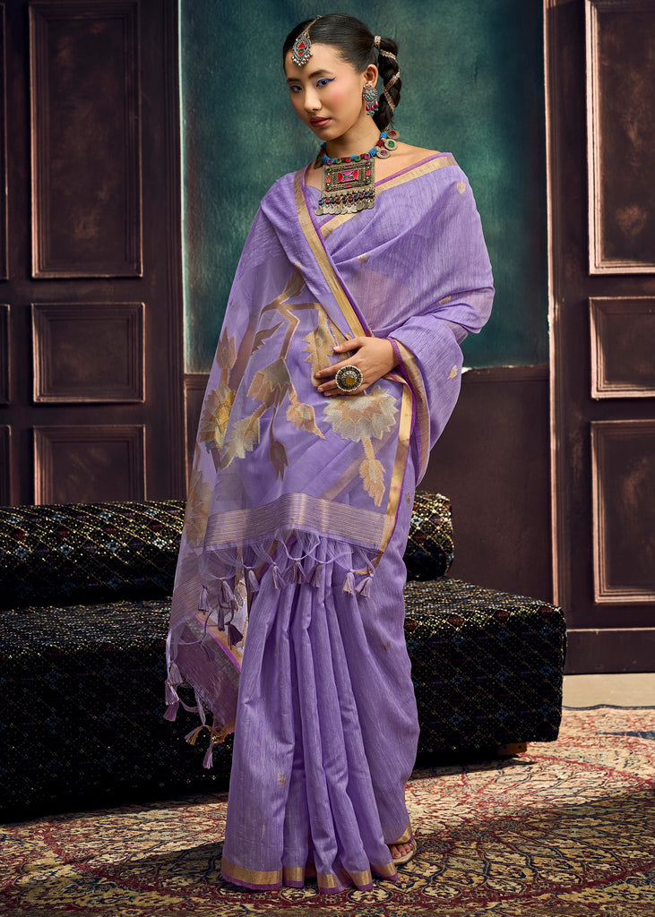 Lavender Purple Woven Cotton Silk Saree
