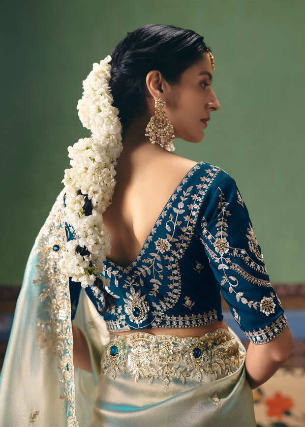 Cloud Blue Embroidered Designer Saree