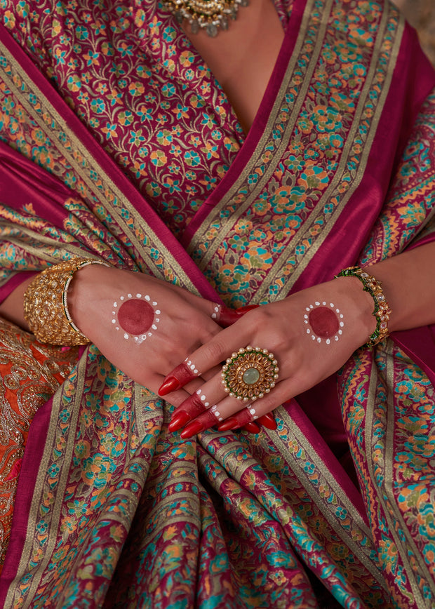 Maroon Printed Kashmiri Jamewar Saree