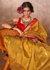 Misted Yellow Woven Banarasi Silk Saree With Contrast Border