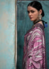 Grey and Purple Satin Crepe Printed Silk Saree