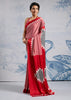 Cherry Red Printed Satin Silk Saree