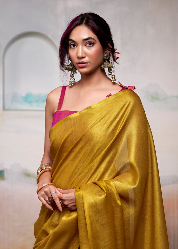 Golden Yellow Woven Tissue Silk Saree