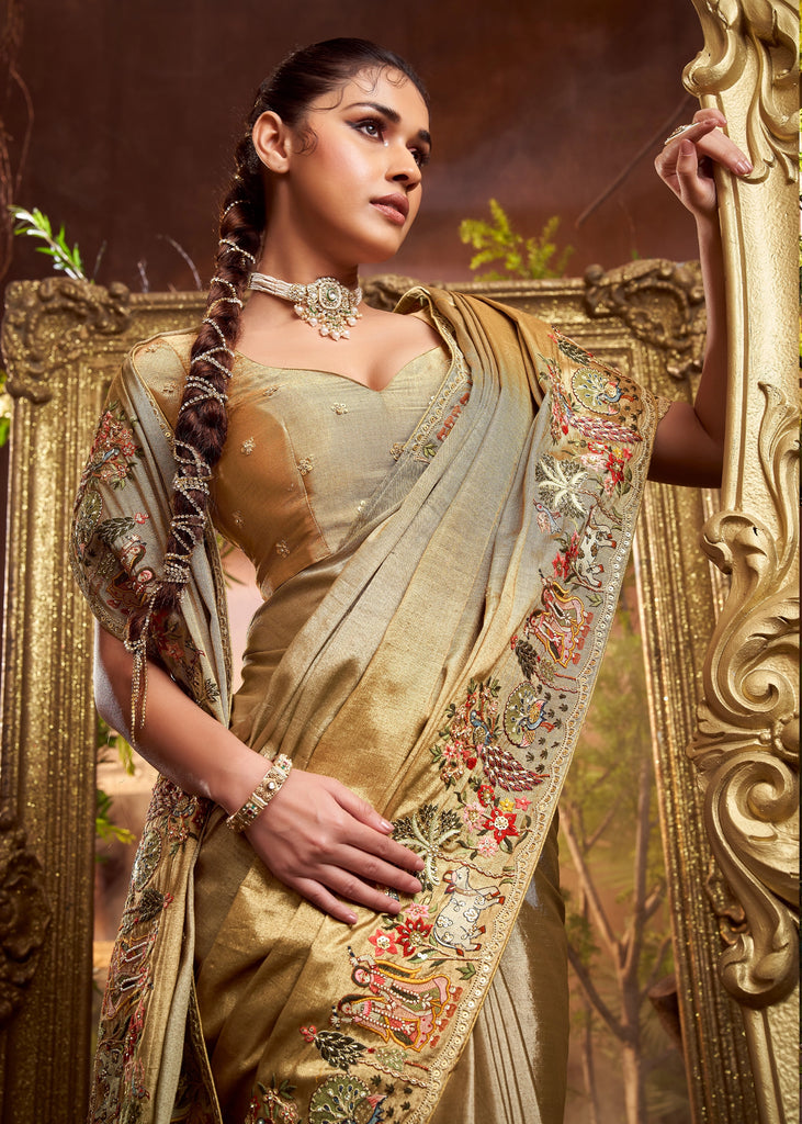 Classic Golden Embroidered Designer Saree