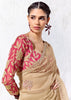 Beige Designer Organza Silk Saree With Printed Blouse