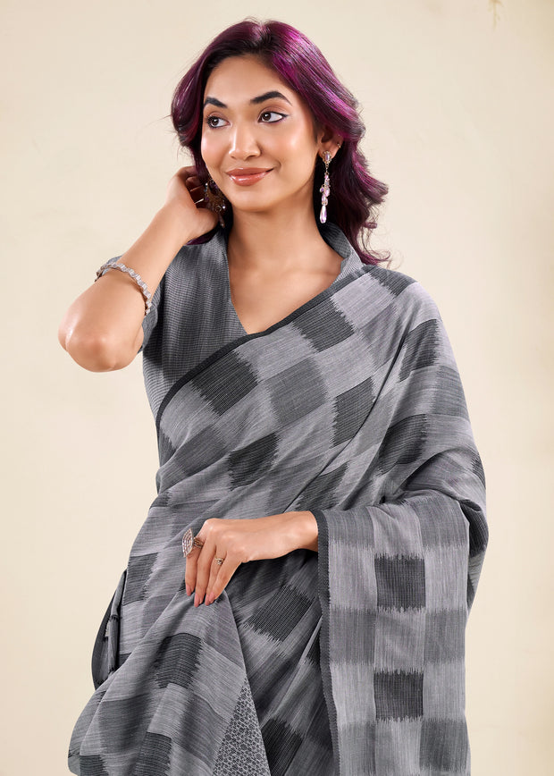 Slate Grey Woven Linen Silk Saree