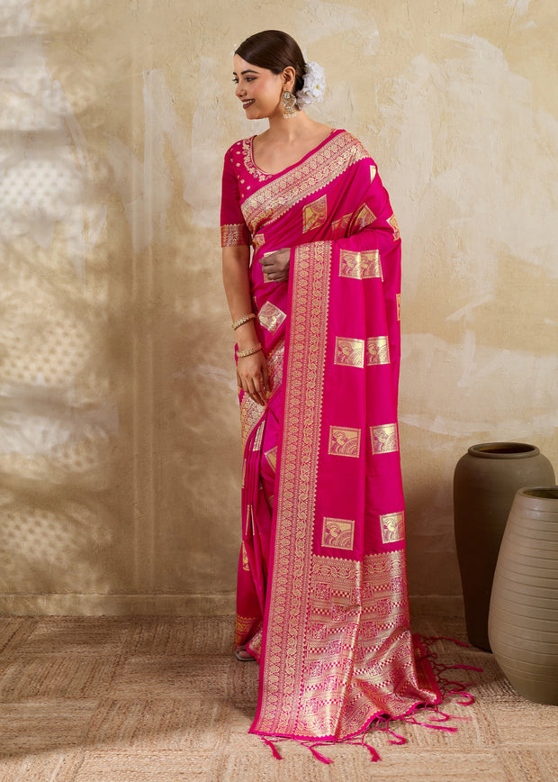 Princess Pink Woven Banarasi Silk Saree