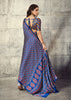 Indigo Blue Printed Satin Silk Saree