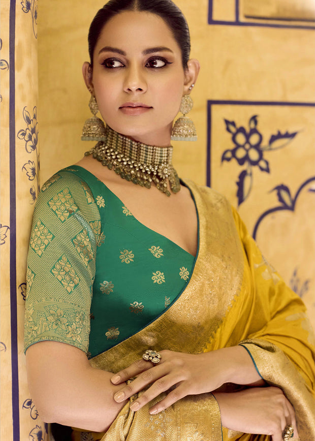 Dandelion Yellow Woven Banarasi Silk Saree