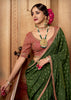 “Exclusive Offer” : Medium Green Woven Designer Embroidered Silk Saree With Contrast Blouse