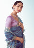 Federal Blue Embroidered Designer Tissue Saree